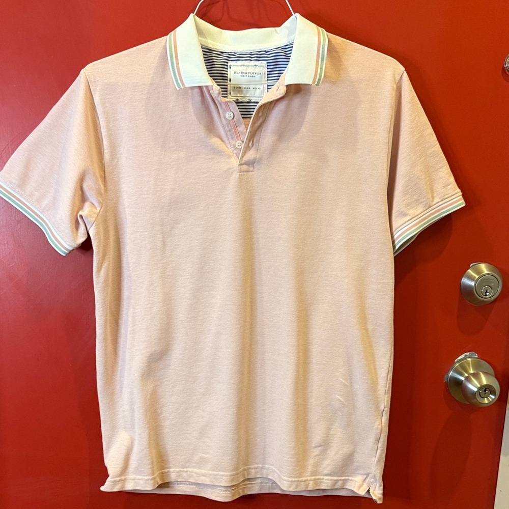 Denim & Flower Light Pink Polo with Striped Collar